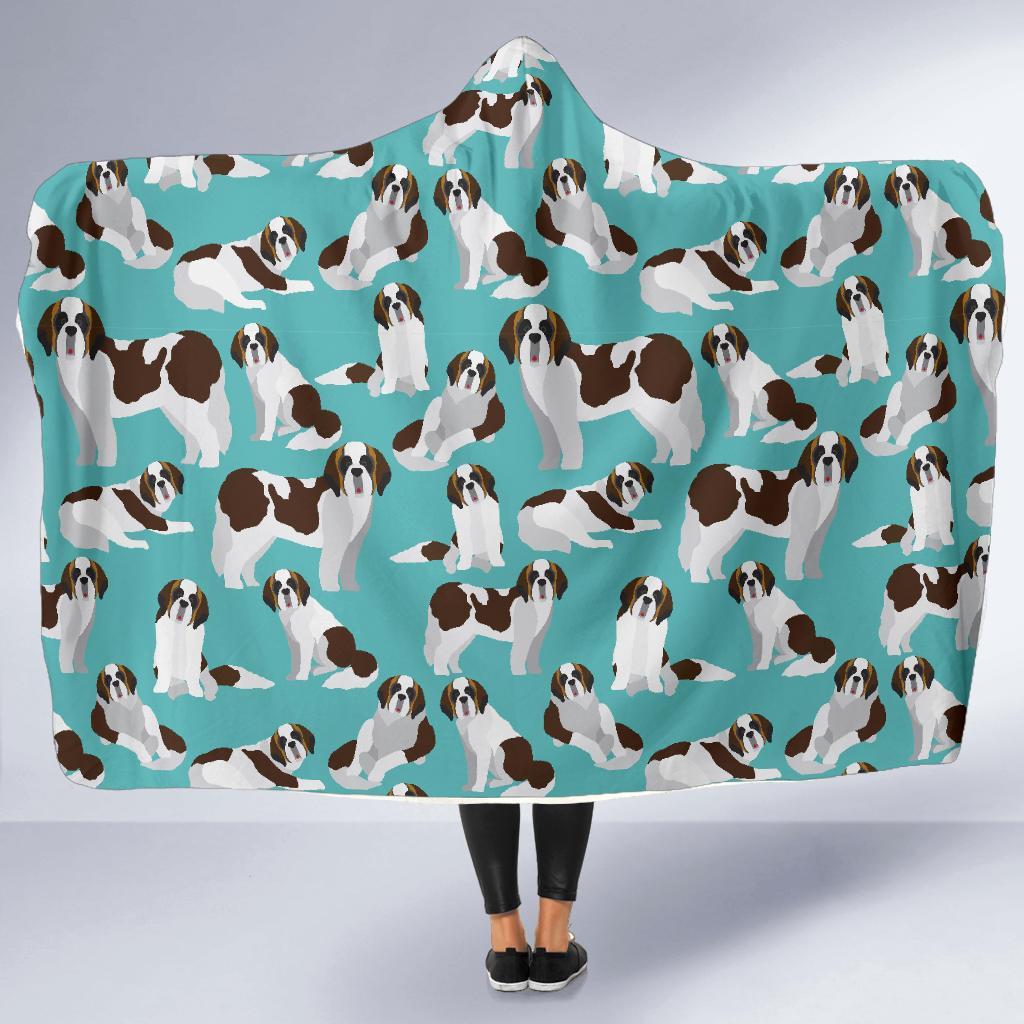 St Bernard Blue Pattern Print Hooded Blanket-grizzshop