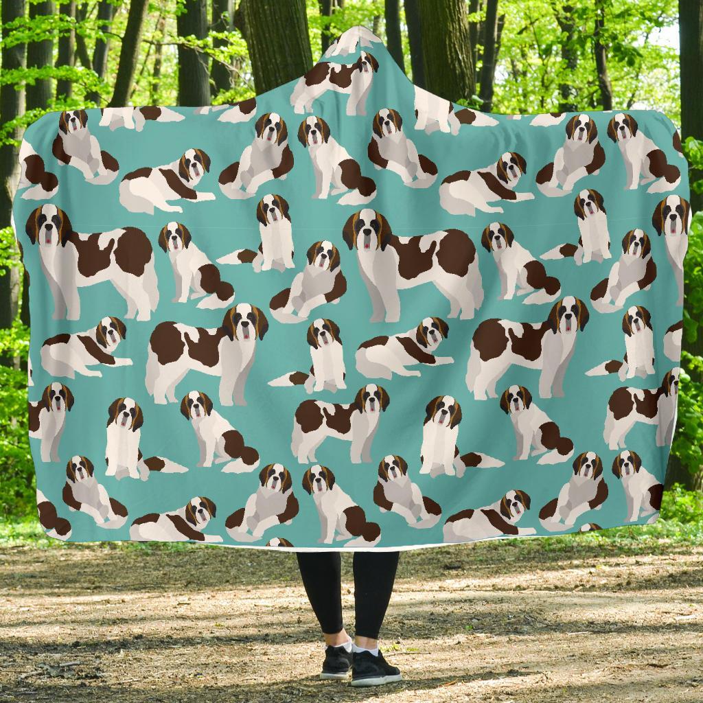 St Bernard Blue Pattern Print Hooded Blanket-grizzshop