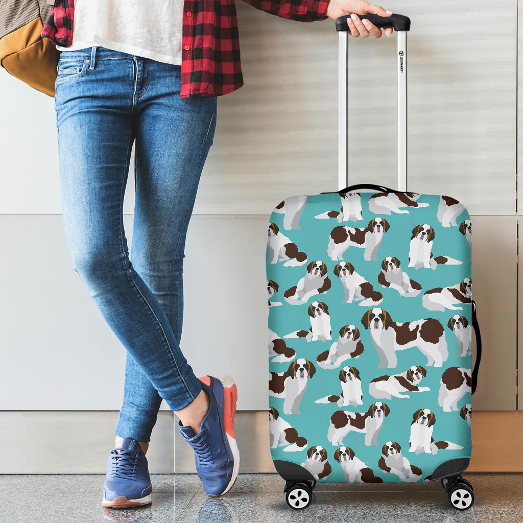 St Bernard Blue Pattern Print Luggage Cover Protector-grizzshop