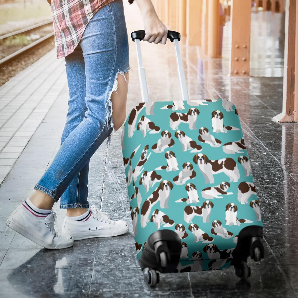 St Bernard Blue Pattern Print Luggage Cover Protector-grizzshop