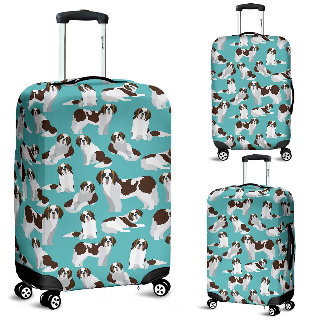 St Bernard Blue Pattern Print Luggage Cover Protector-grizzshop