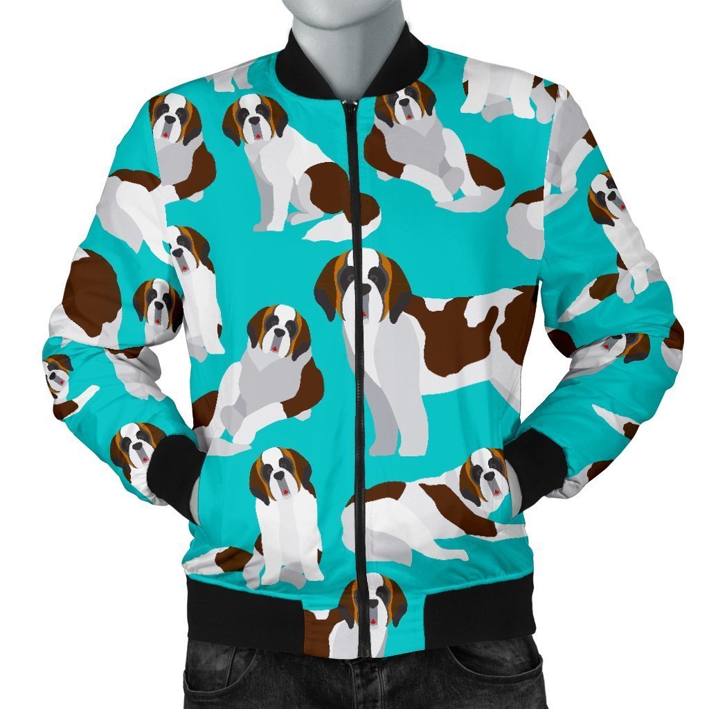 St Bernard Blue Pattern Print Men's Bomber Jacket-grizzshop