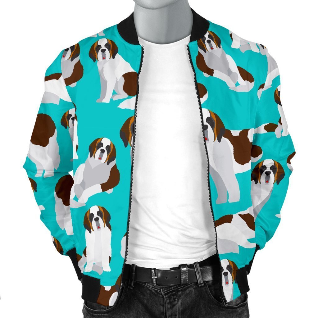 St Bernard Blue Pattern Print Men's Bomber Jacket-grizzshop