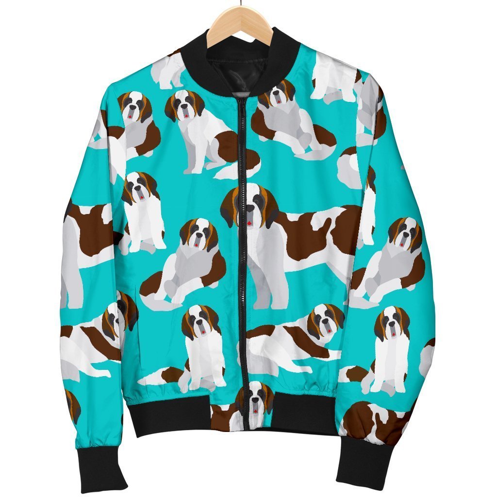 St Bernard Blue Pattern Print Men's Bomber Jacket-grizzshop