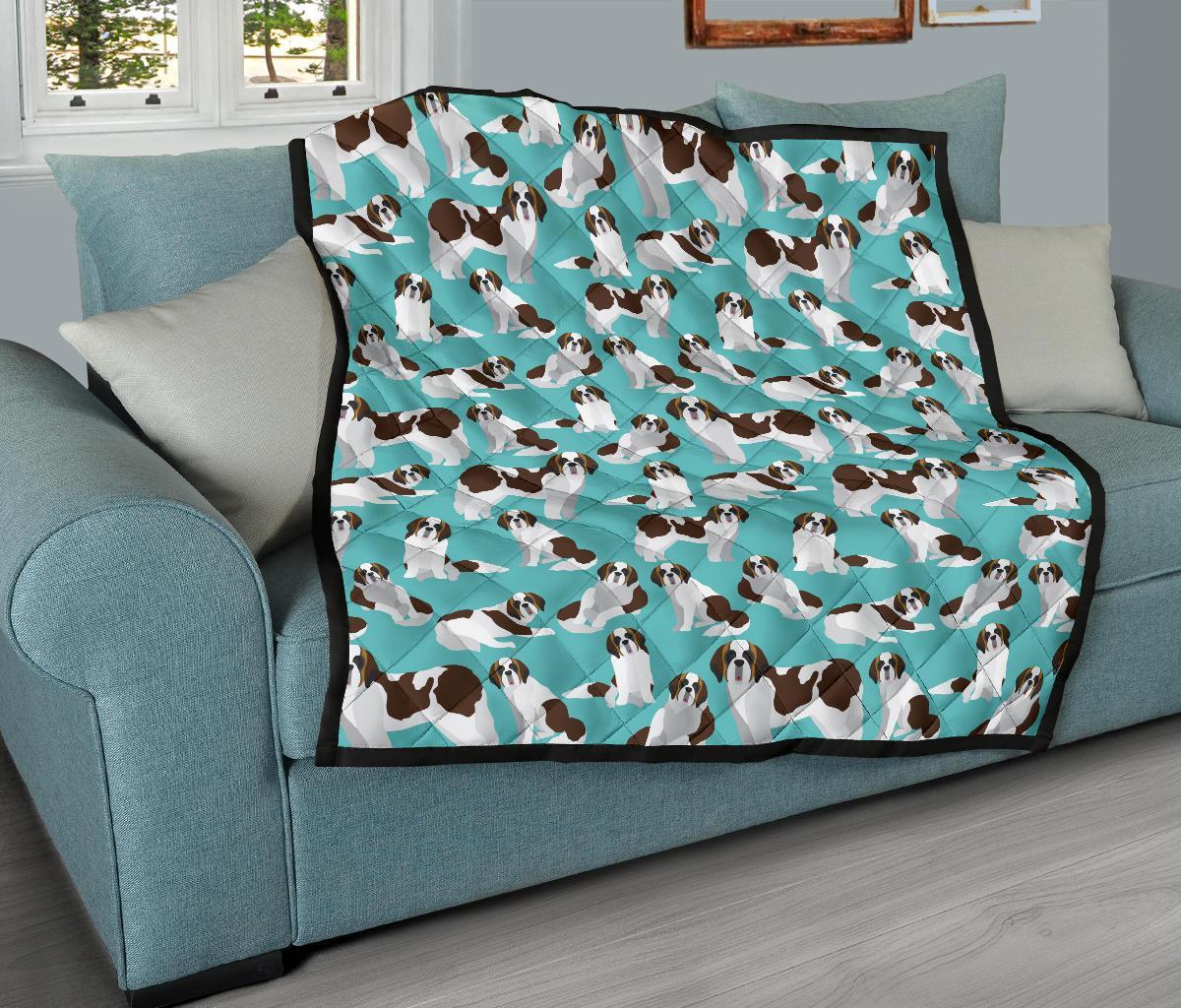 St Bernard Blue Pattern Print Quilt-grizzshop