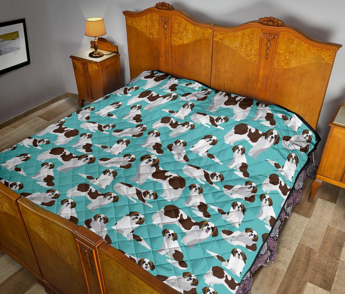 St Bernard Blue Pattern Print Quilt-grizzshop