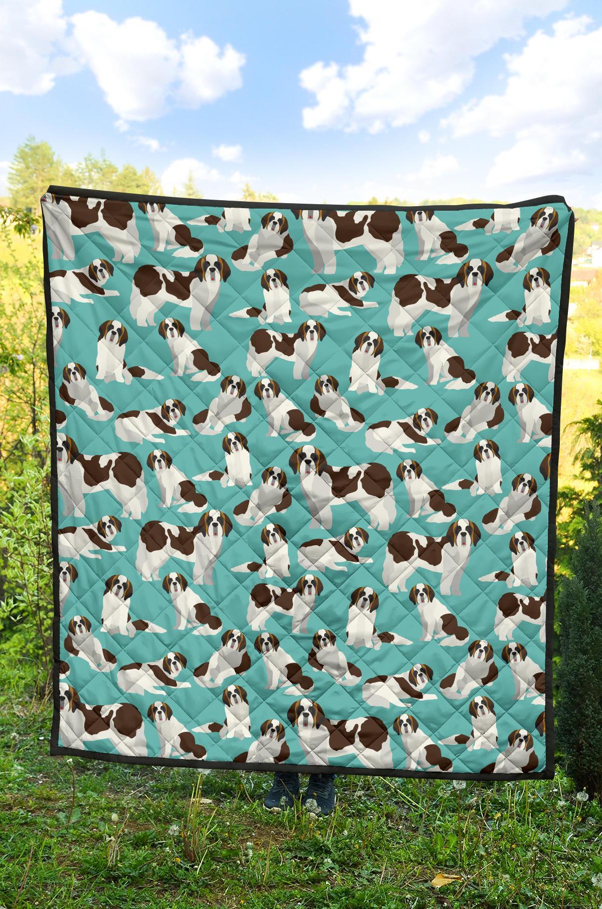 St Bernard Blue Pattern Print Quilt-grizzshop