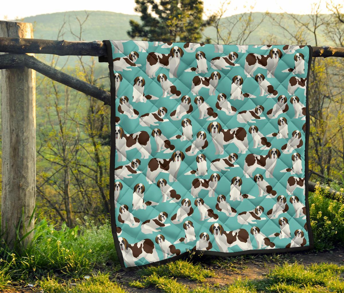 St Bernard Blue Pattern Print Quilt-grizzshop