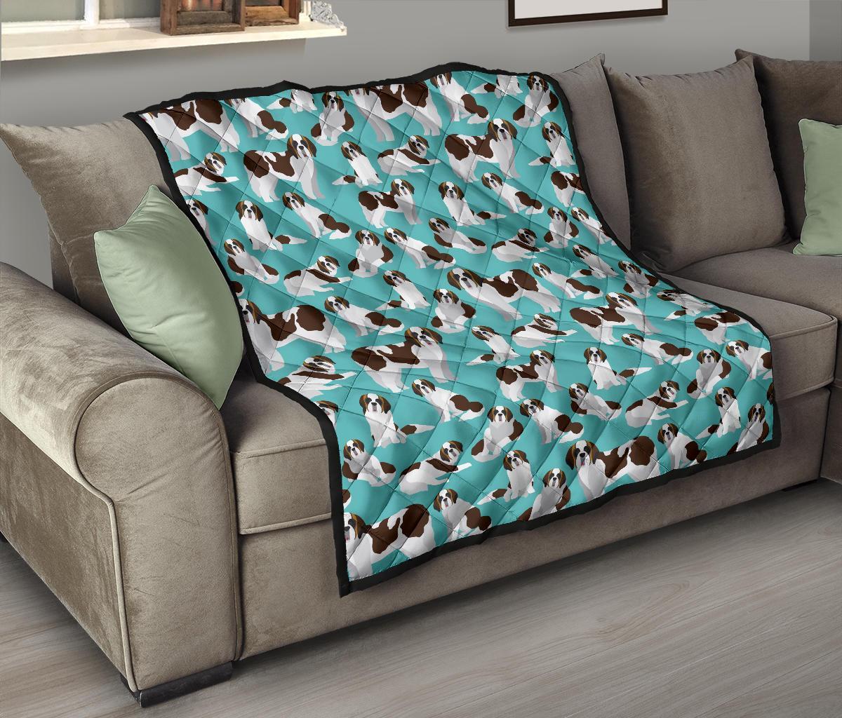 St Bernard Blue Pattern Print Quilt-grizzshop