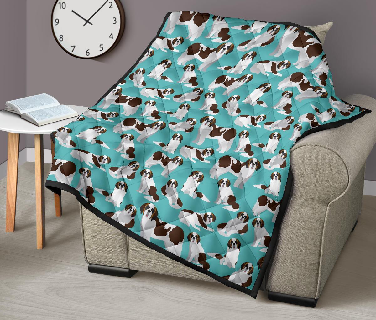 St Bernard Blue Pattern Print Quilt-grizzshop