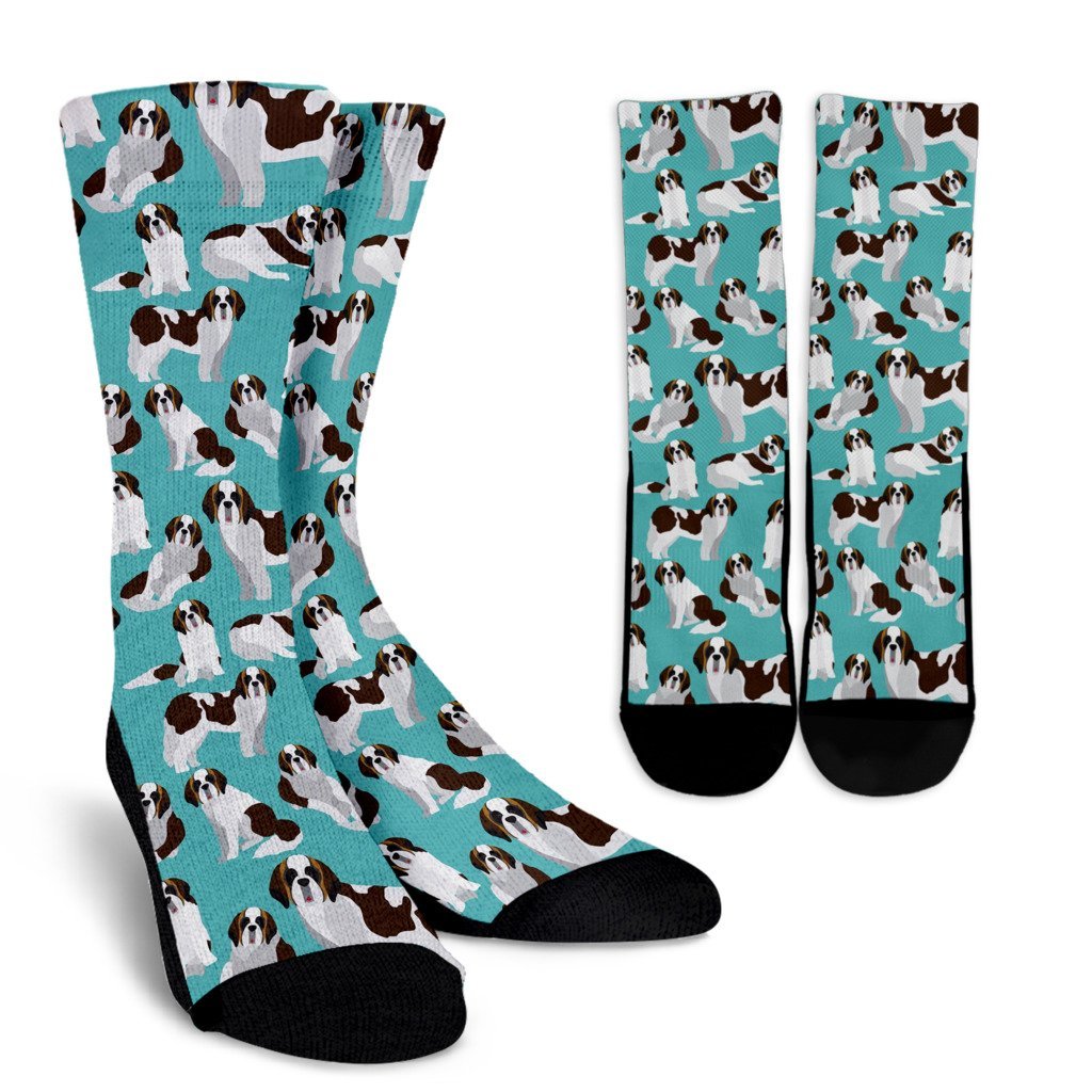 St Bernard Blue Pattern Print Unisex Crew Socks-grizzshop