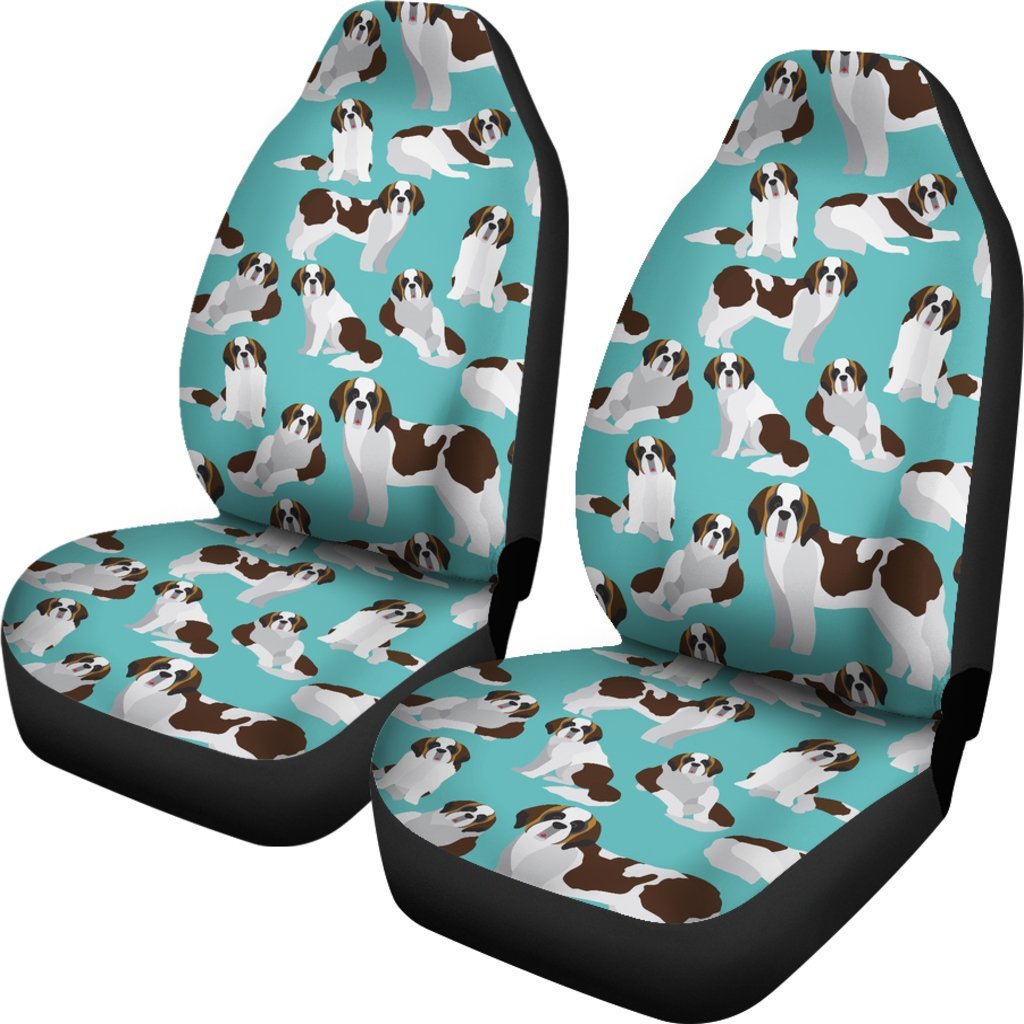 St Bernard Blue Pattern Print Universal Fit Car Seat Covers-grizzshop