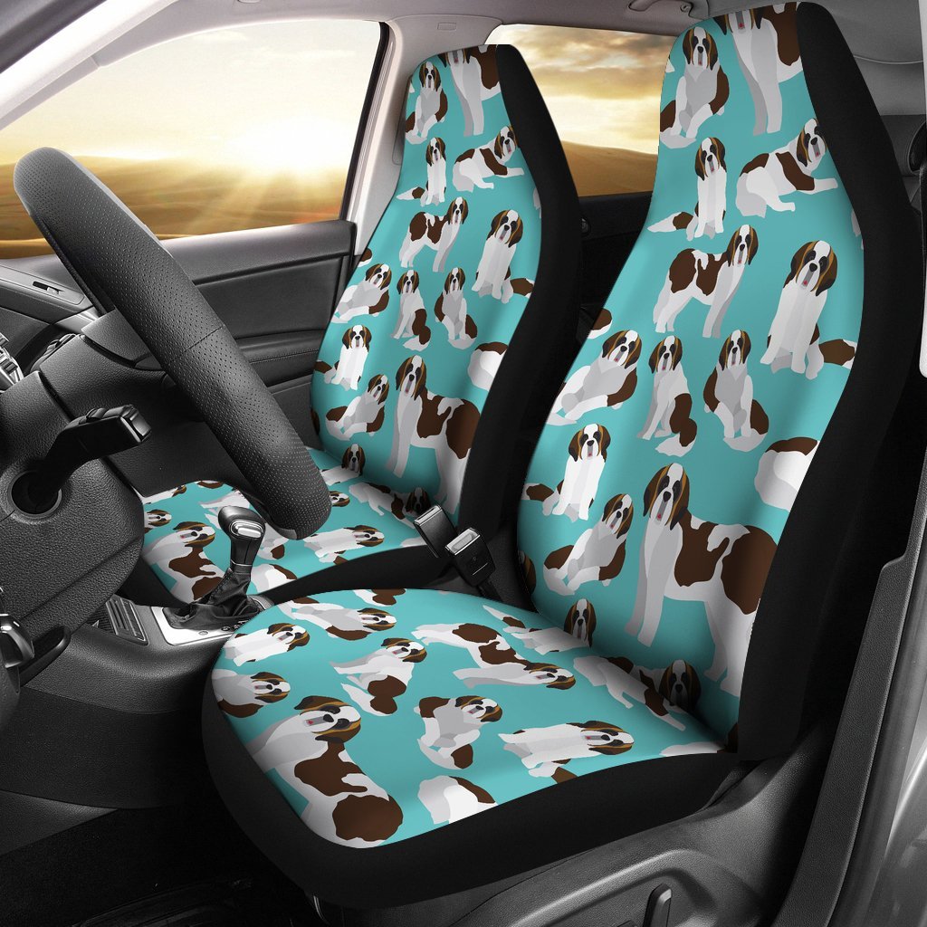 St Bernard Blue Pattern Print Universal Fit Car Seat Covers-grizzshop