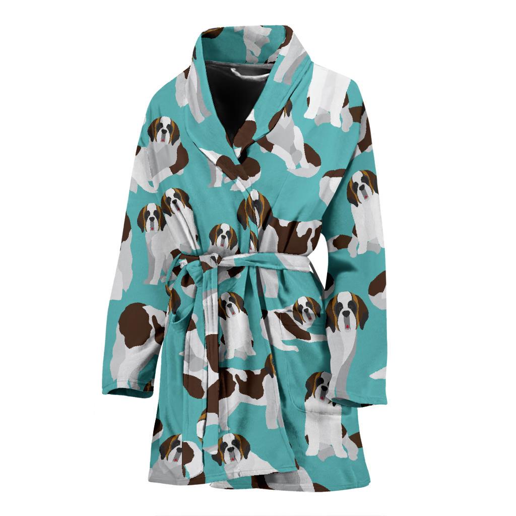 St Bernard Blue Pattern Print Women Long Robe-grizzshop