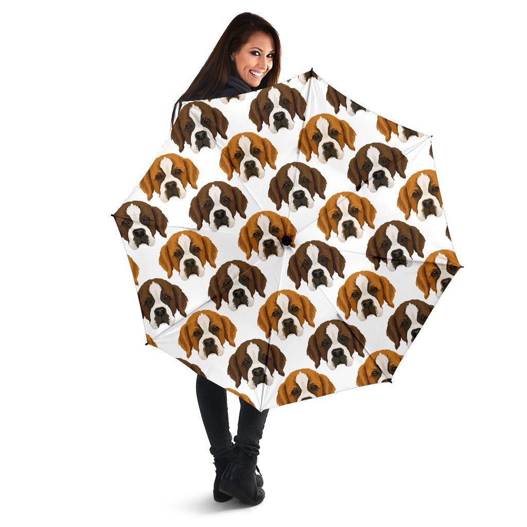 St Bernard Pattern Print Automatic Foldable Umbrella-grizzshop