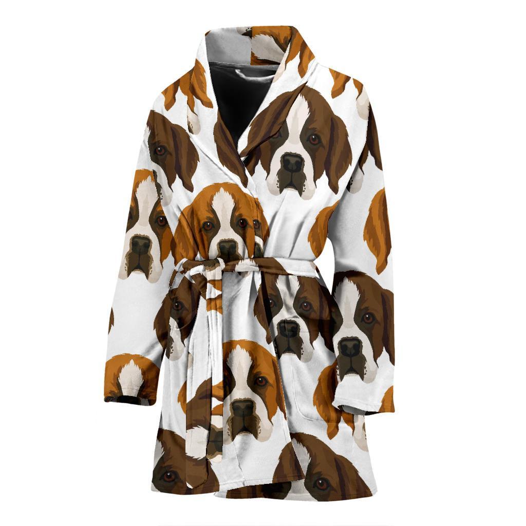 St Bernard Pattern Print Women Long Robe-grizzshop