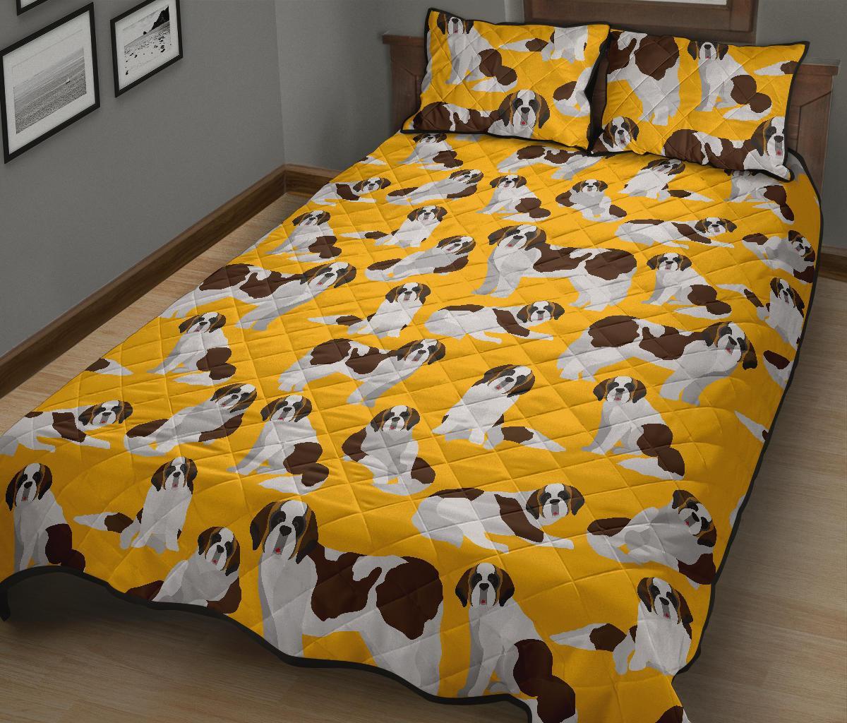 St Bernard Yellow Pattern Print Bed Set Quilt-grizzshop