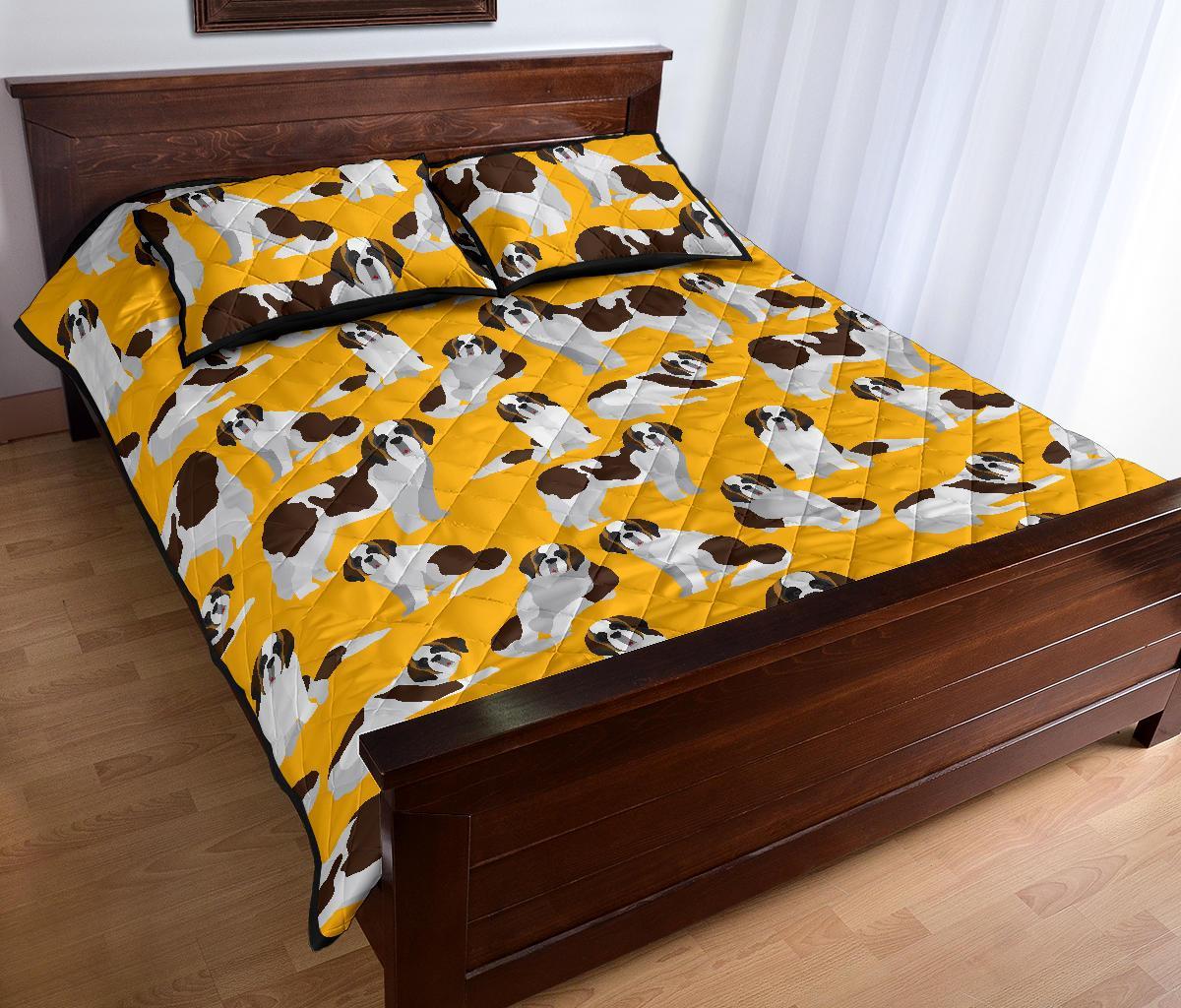 St Bernard Yellow Pattern Print Bed Set Quilt-grizzshop