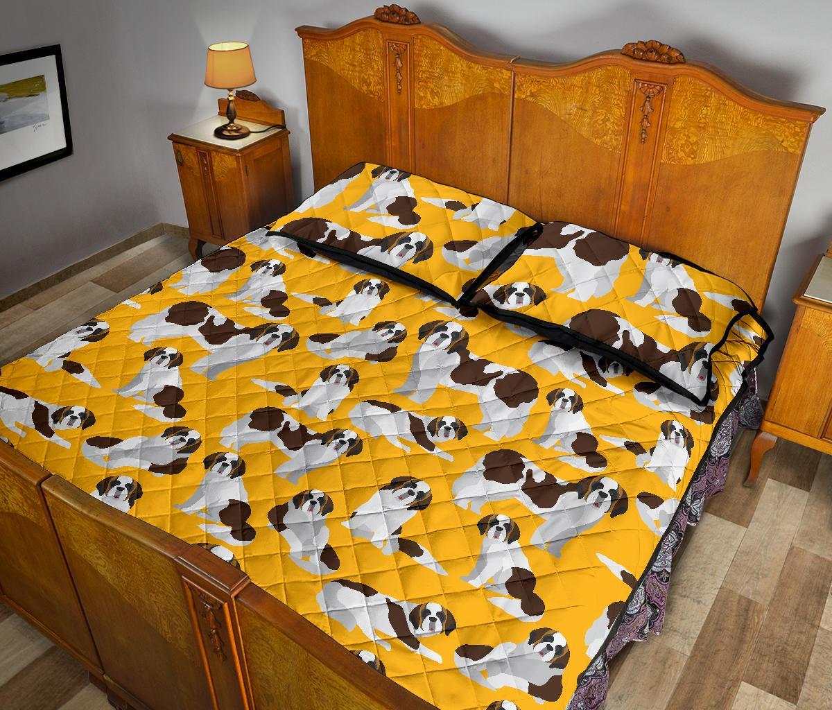 St Bernard Yellow Pattern Print Bed Set Quilt-grizzshop