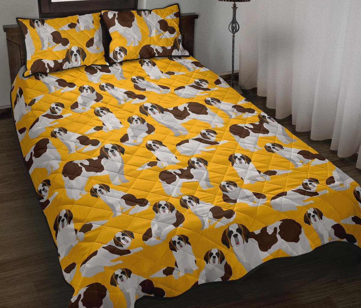 St Bernard Yellow Pattern Print Bed Set Quilt-grizzshop