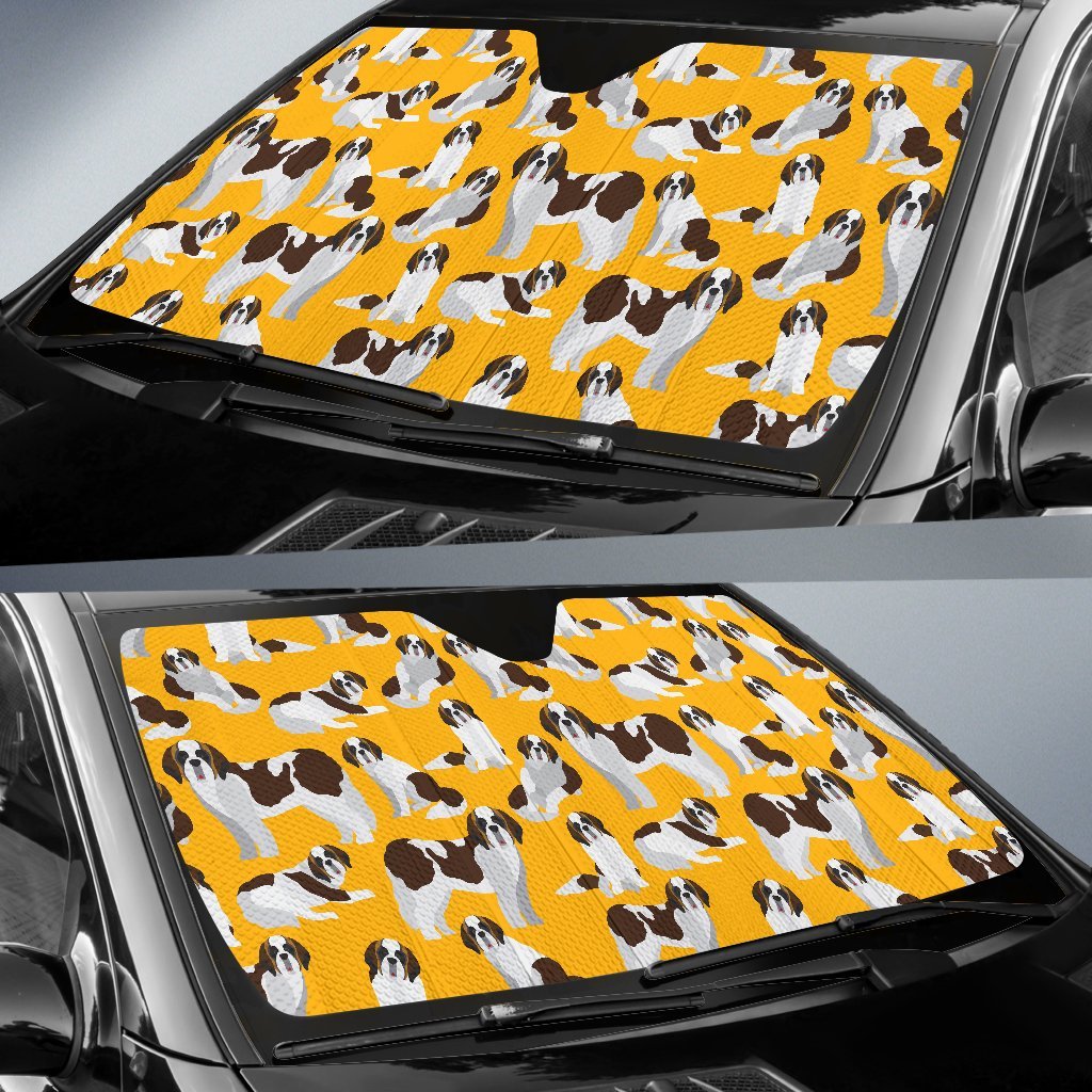 St Bernard Yellow Pattern Print Car Sun Shade-grizzshop