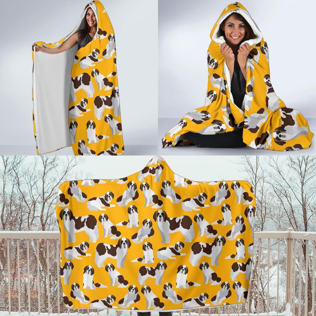 St Bernard Yellow Pattern Print Hooded Blanket-grizzshop