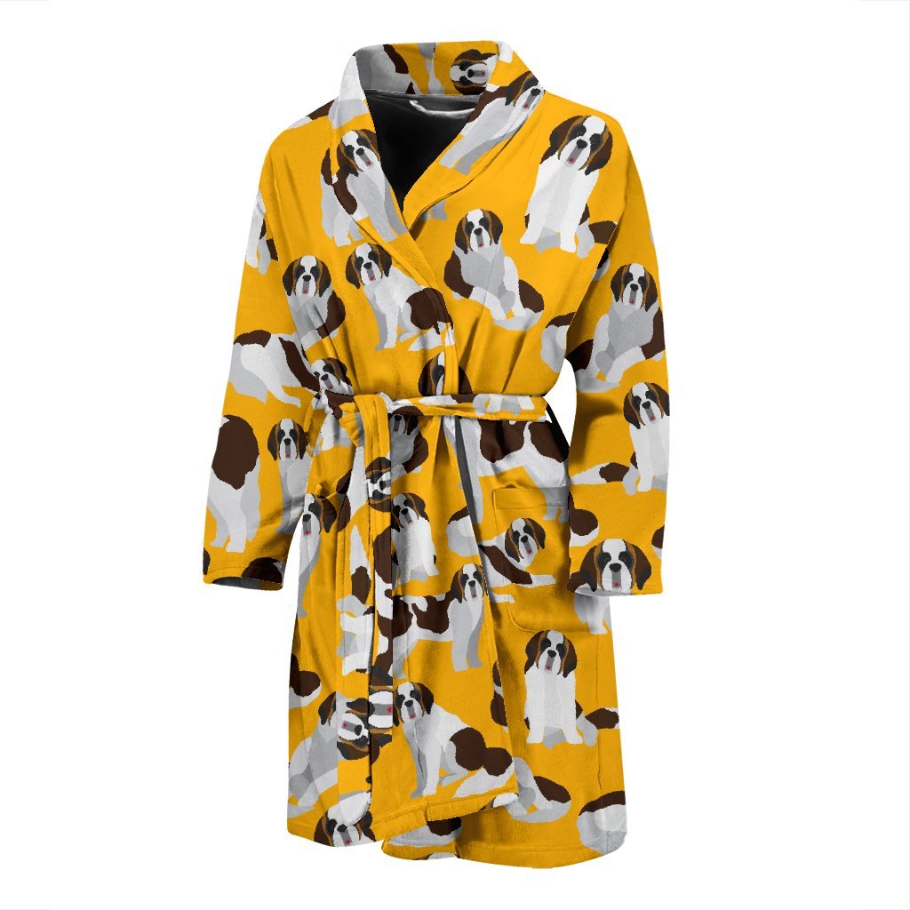 St Bernard Yellow Pattern Print Men Long Robe-grizzshop