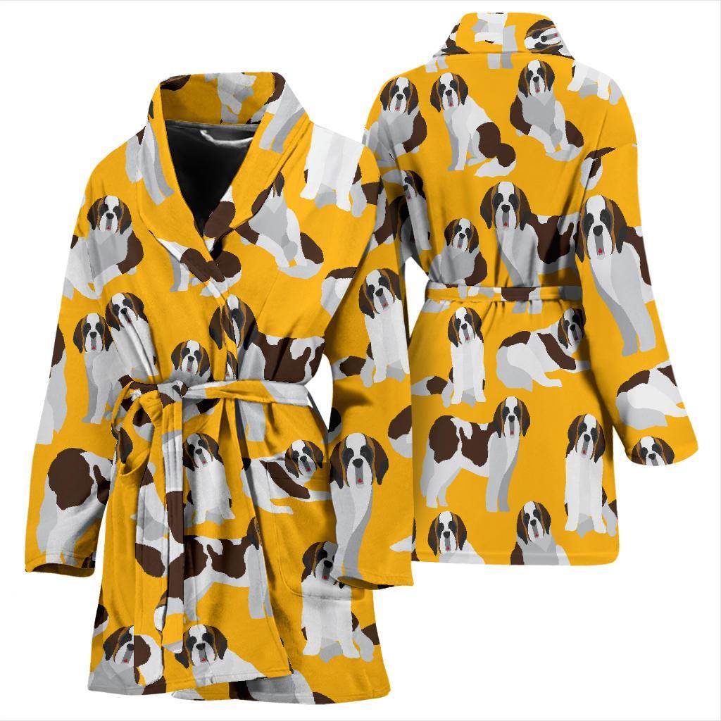 St Bernard Yellow Pattern Print Women Long Robe-grizzshop