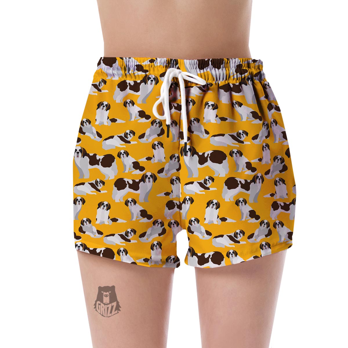 St Bernard Yellow Pattern Print Women's Shorts-grizzshop