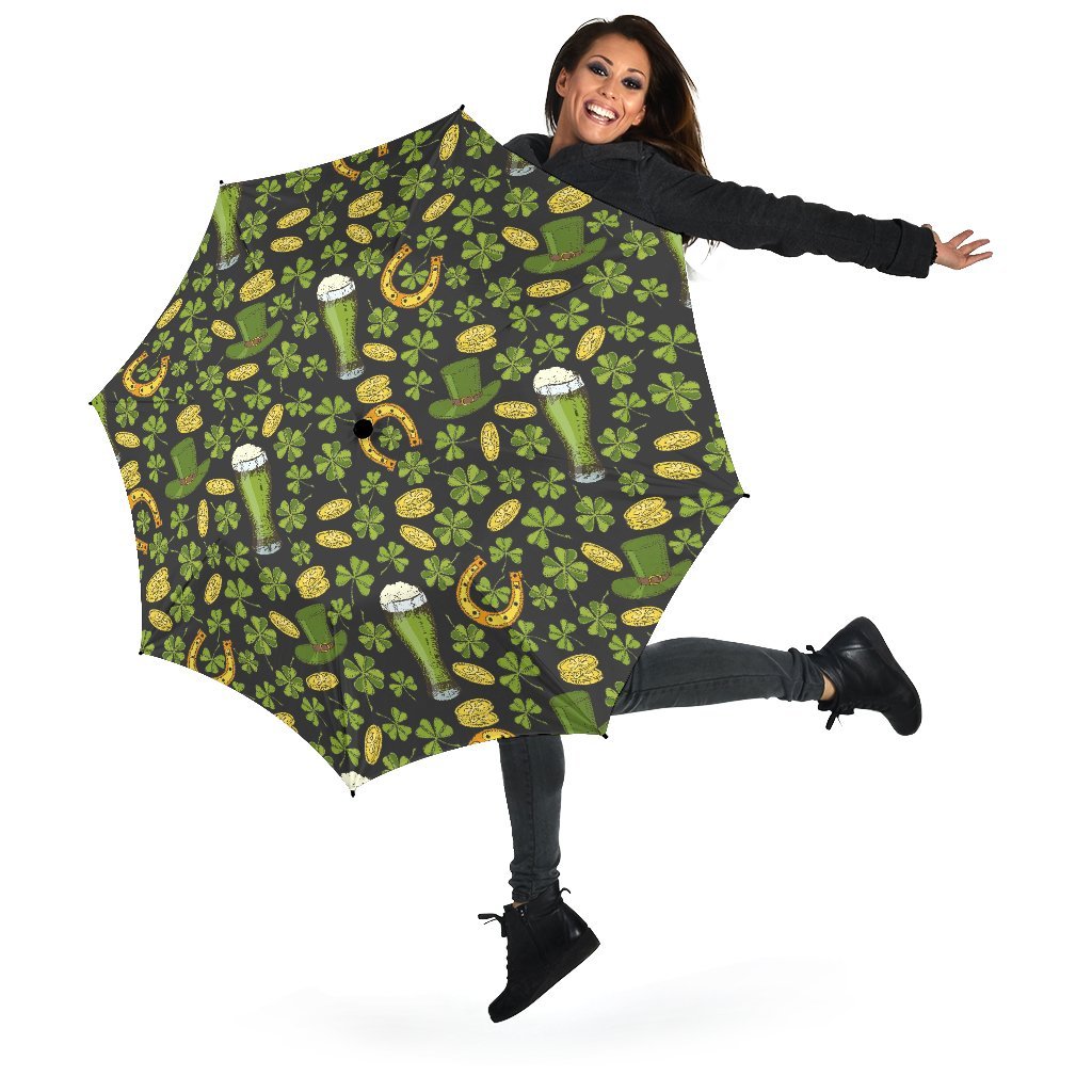 St Patrick's Day Leprechaun Beer Pattern Print Automatic Foldable Umbrella-grizzshop