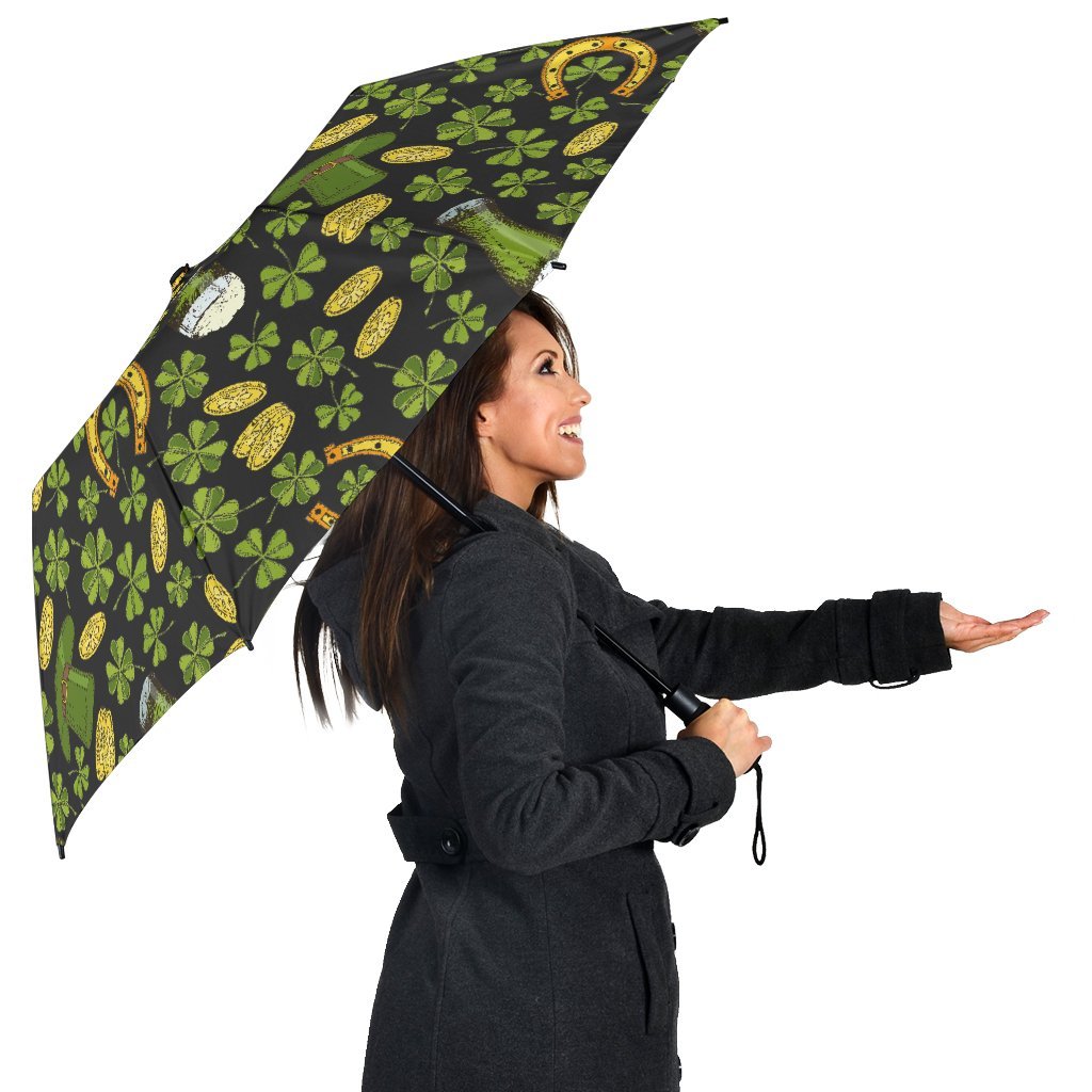 St Patrick's Day Leprechaun Beer Pattern Print Automatic Foldable Umbrella-grizzshop