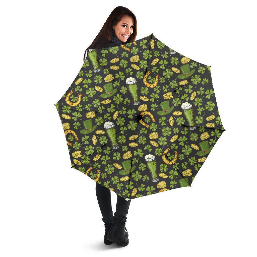 St Patrick's Day Leprechaun Beer Pattern Print Automatic Foldable Umbrella-grizzshop