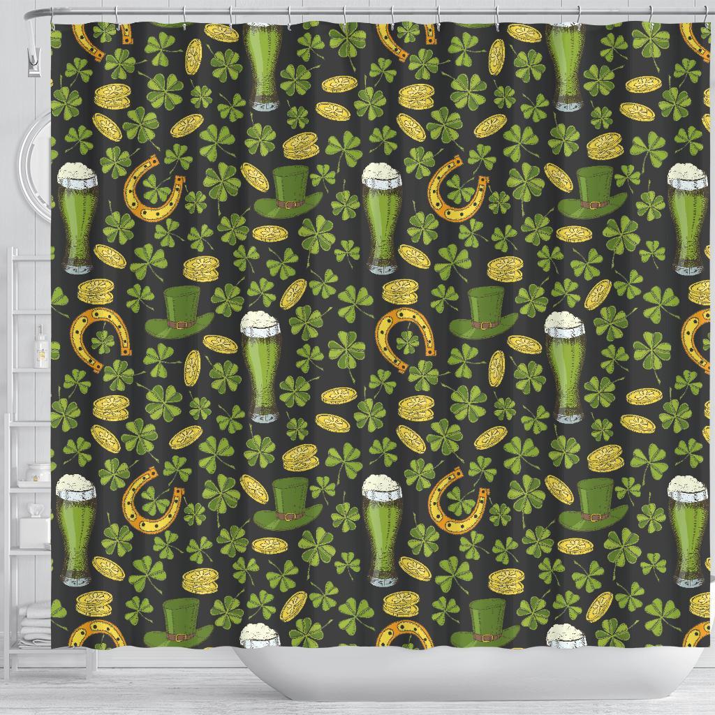 St Patrick's Day Leprechaun Beer Pattern Print Bathroom Shower Curtain-grizzshop