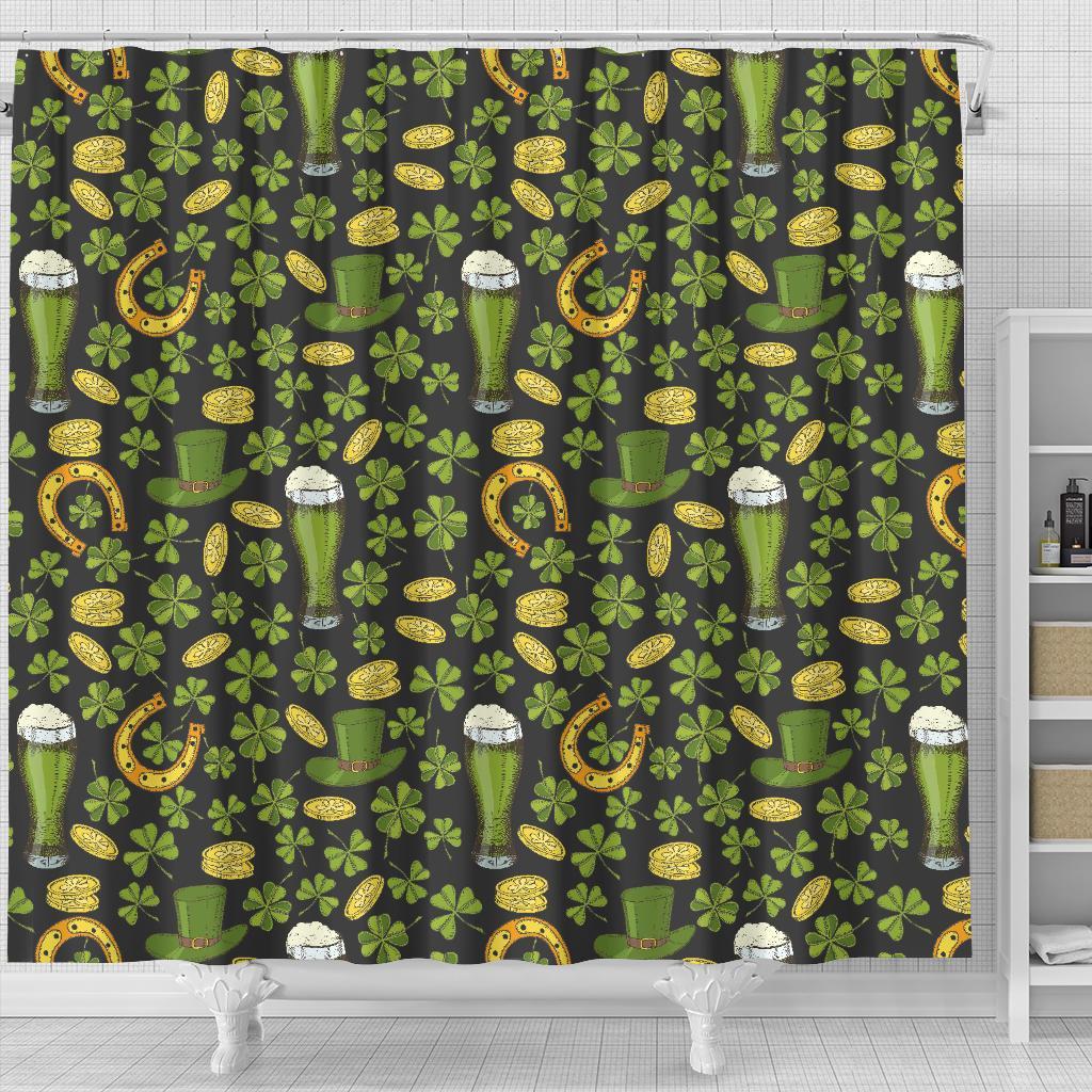 St Patrick's Day Leprechaun Beer Pattern Print Bathroom Shower Curtain-grizzshop