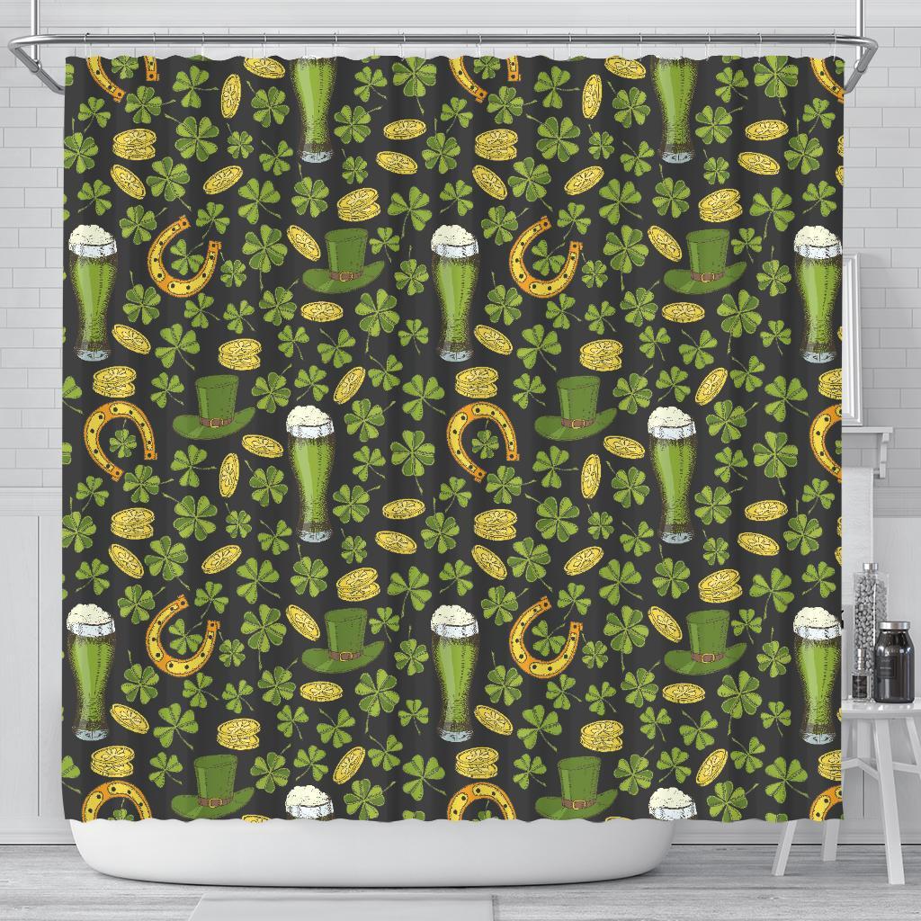 St Patrick's Day Leprechaun Beer Pattern Print Bathroom Shower Curtain-grizzshop