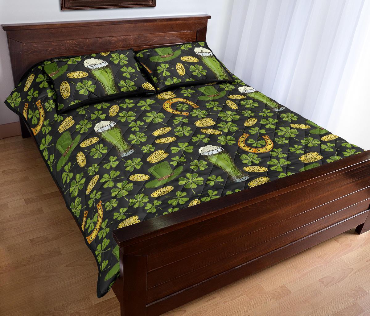 St Patrick's Day Leprechaun Beer Pattern Print Bed Set Quilt-grizzshop