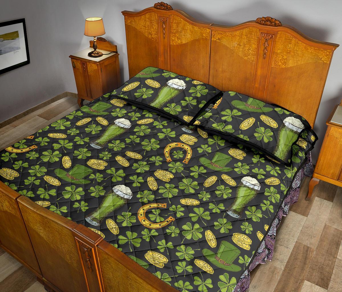 St Patrick's Day Leprechaun Beer Pattern Print Bed Set Quilt-grizzshop