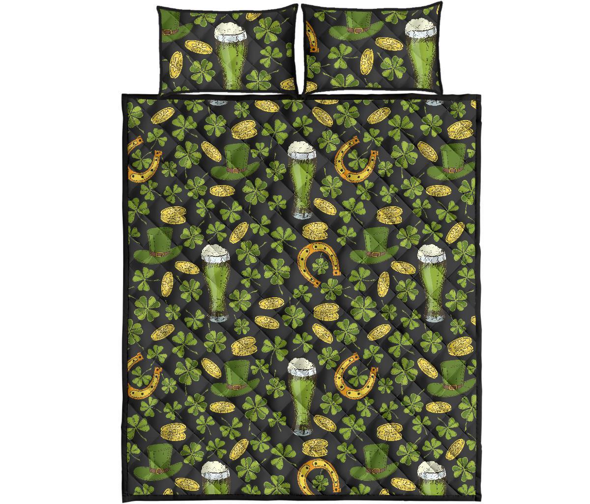 St Patrick's Day Leprechaun Beer Pattern Print Bed Set Quilt-grizzshop