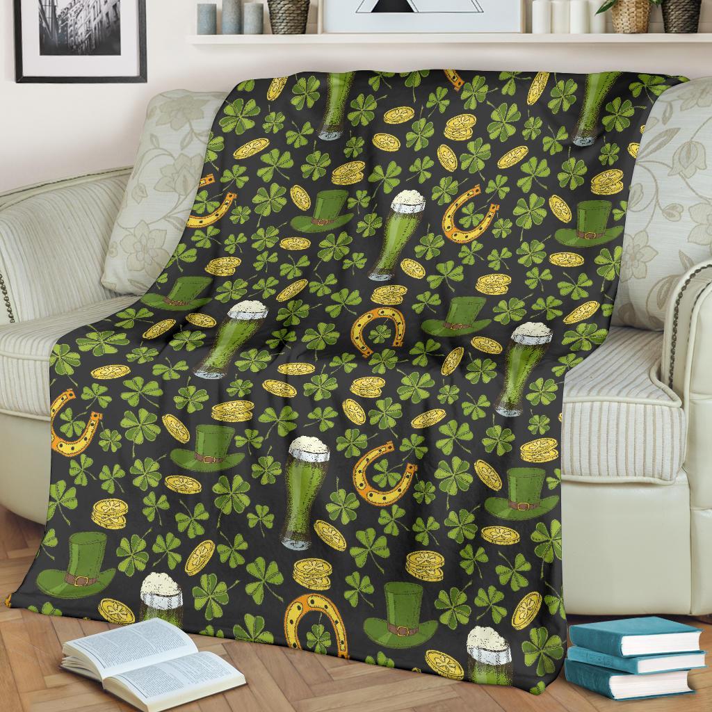 St Patrick's Day Leprechaun Beer Pattern Print Blanket-grizzshop