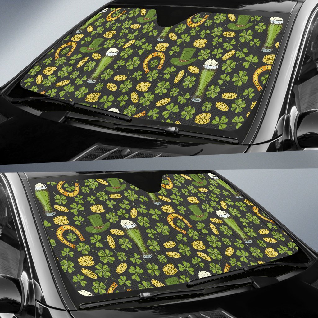 St Patrick's Day Leprechaun Beer Pattern Print Car Sun Shade-grizzshop