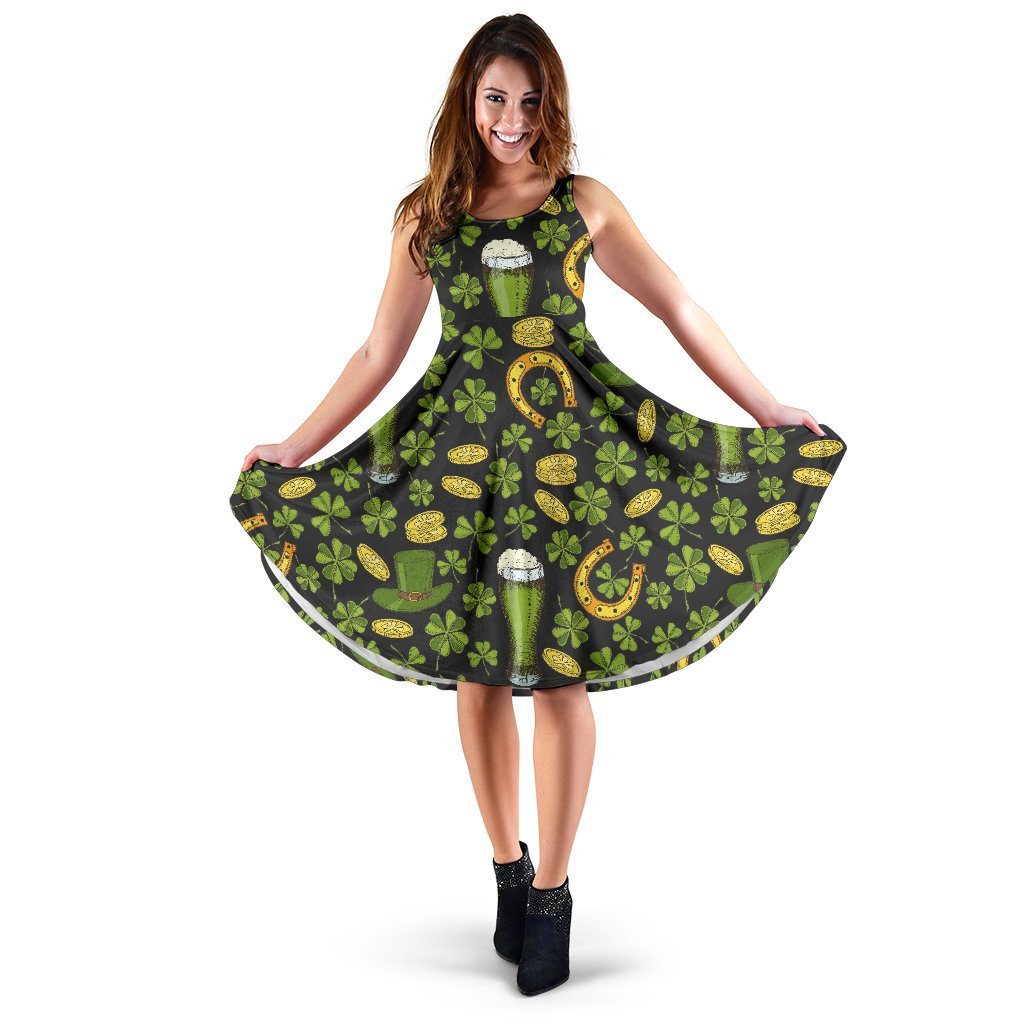 St Patrick's Day Leprechaun Beer Pattern Print Dress-grizzshop