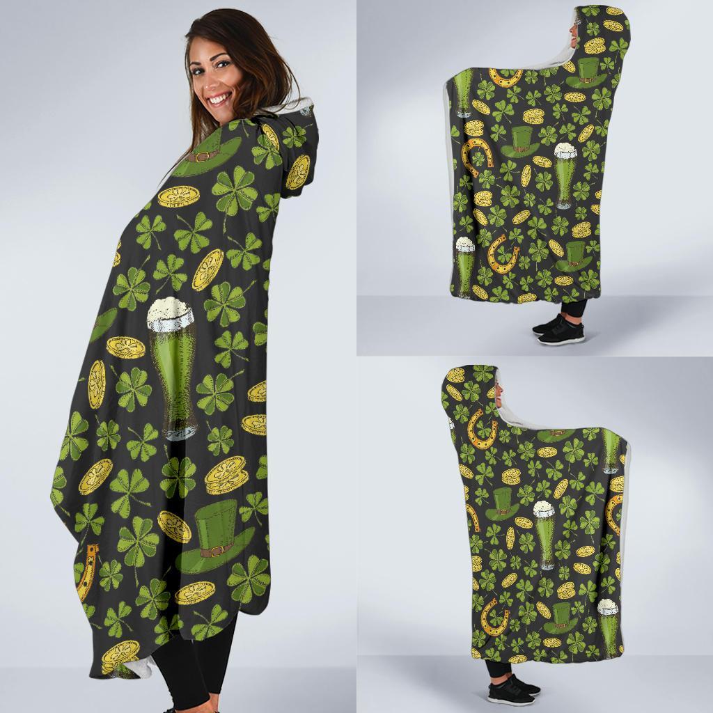 St Patrick's Day Leprechaun Beer Pattern Print Hooded Blanket-grizzshop