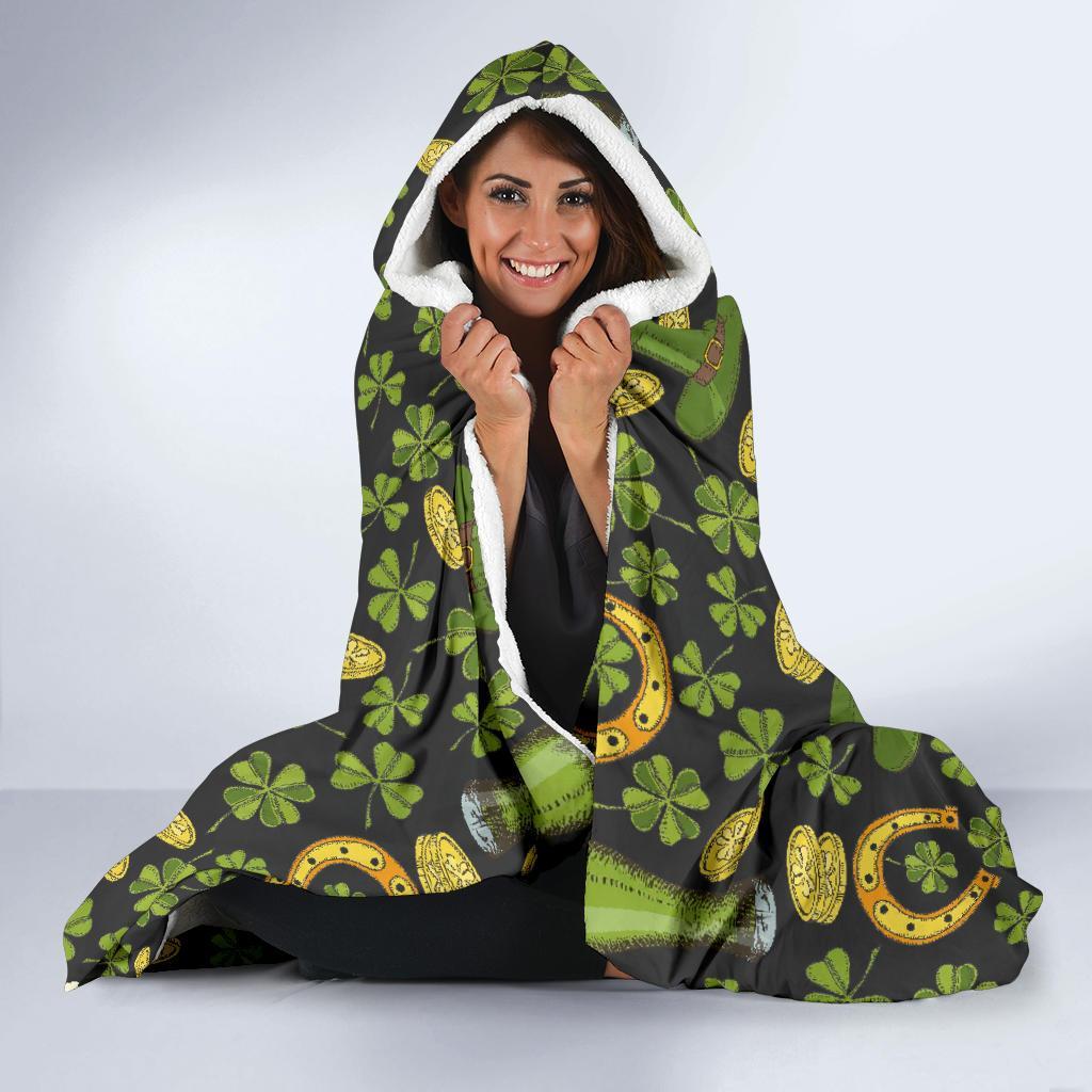St Patrick's Day Leprechaun Beer Pattern Print Hooded Blanket-grizzshop