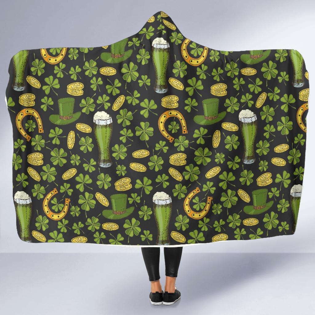 St Patrick's Day Leprechaun Beer Pattern Print Hooded Blanket-grizzshop