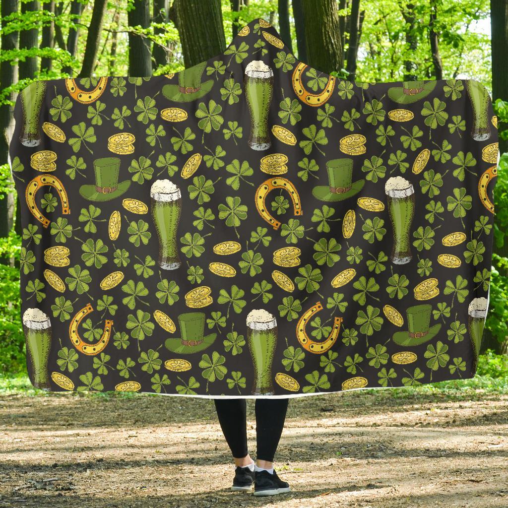 St Patrick's Day Leprechaun Beer Pattern Print Hooded Blanket-grizzshop