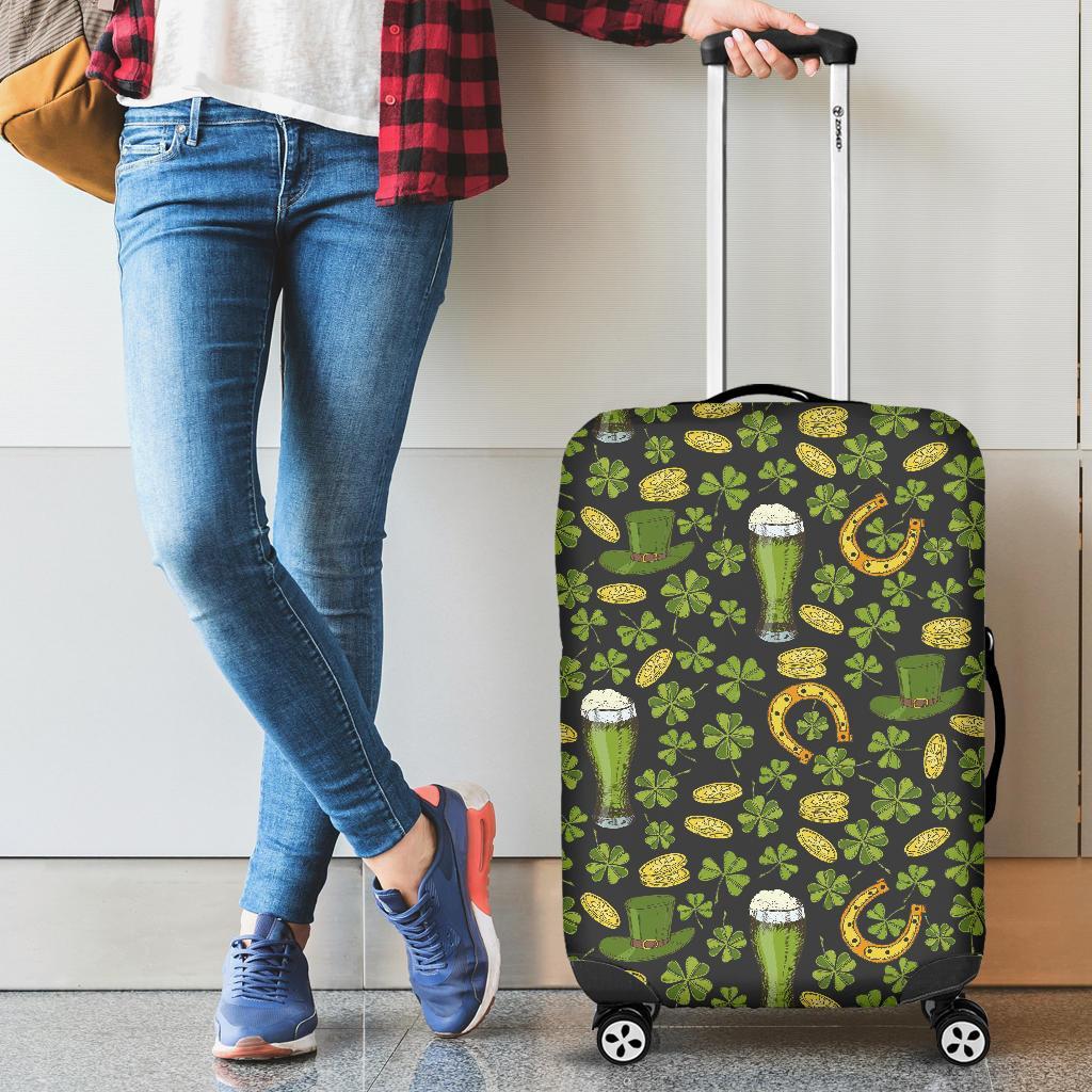 St Patrick's Day Leprechaun Beer Pattern Print Luggage Cover Protector-grizzshop