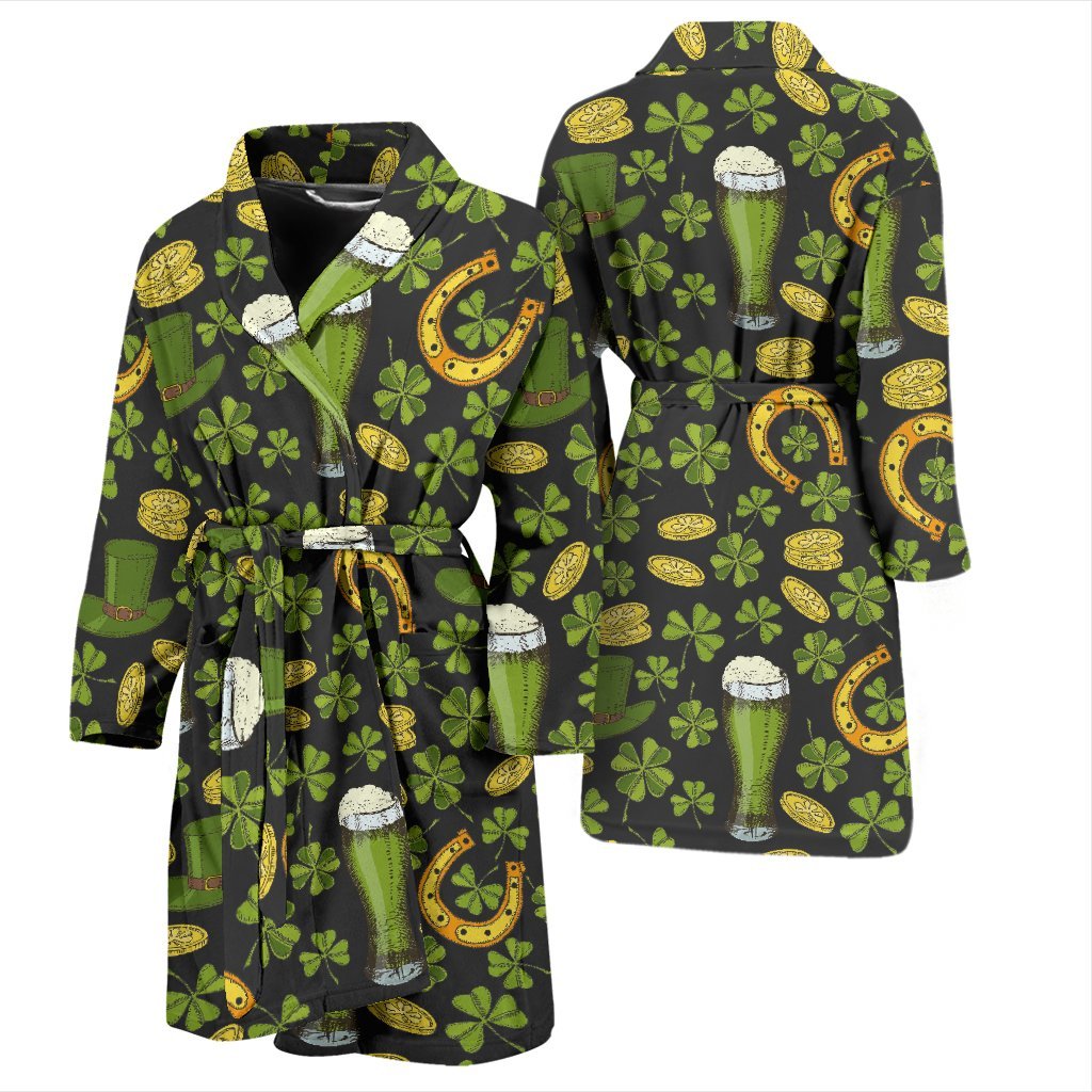 St Patrick's Day Leprechaun Beer Pattern Print Men Long Robe-grizzshop