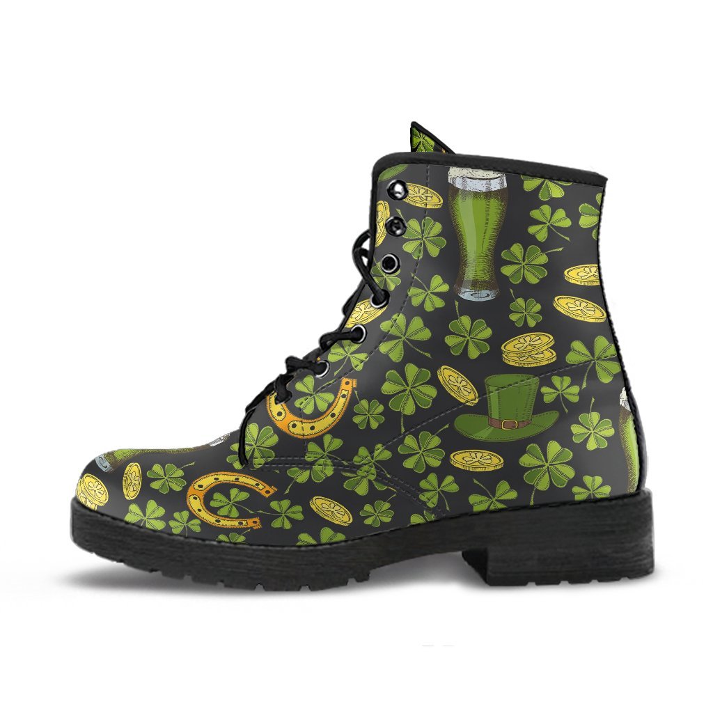 St Patrick's Day Leprechaun Beer Pattern Print Men Women Leather Boots-grizzshop