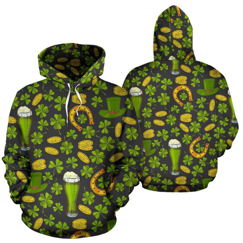 St Patrick's Day Leprechaun Beer Pattern Print Men Women Pullover Hoodie-grizzshop