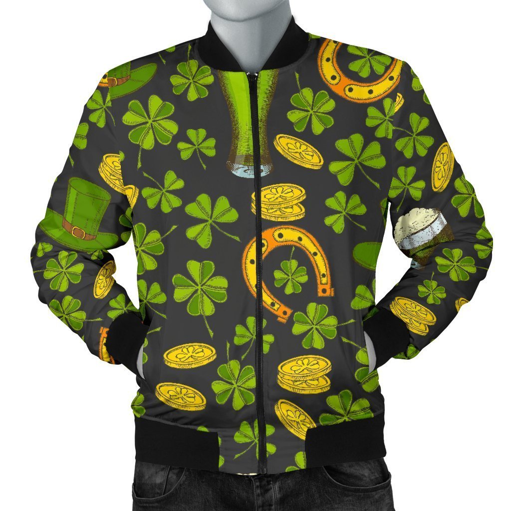 St Patrick's Day Leprechaun Beer Pattern Print Men's Bomber Jacket-grizzshop